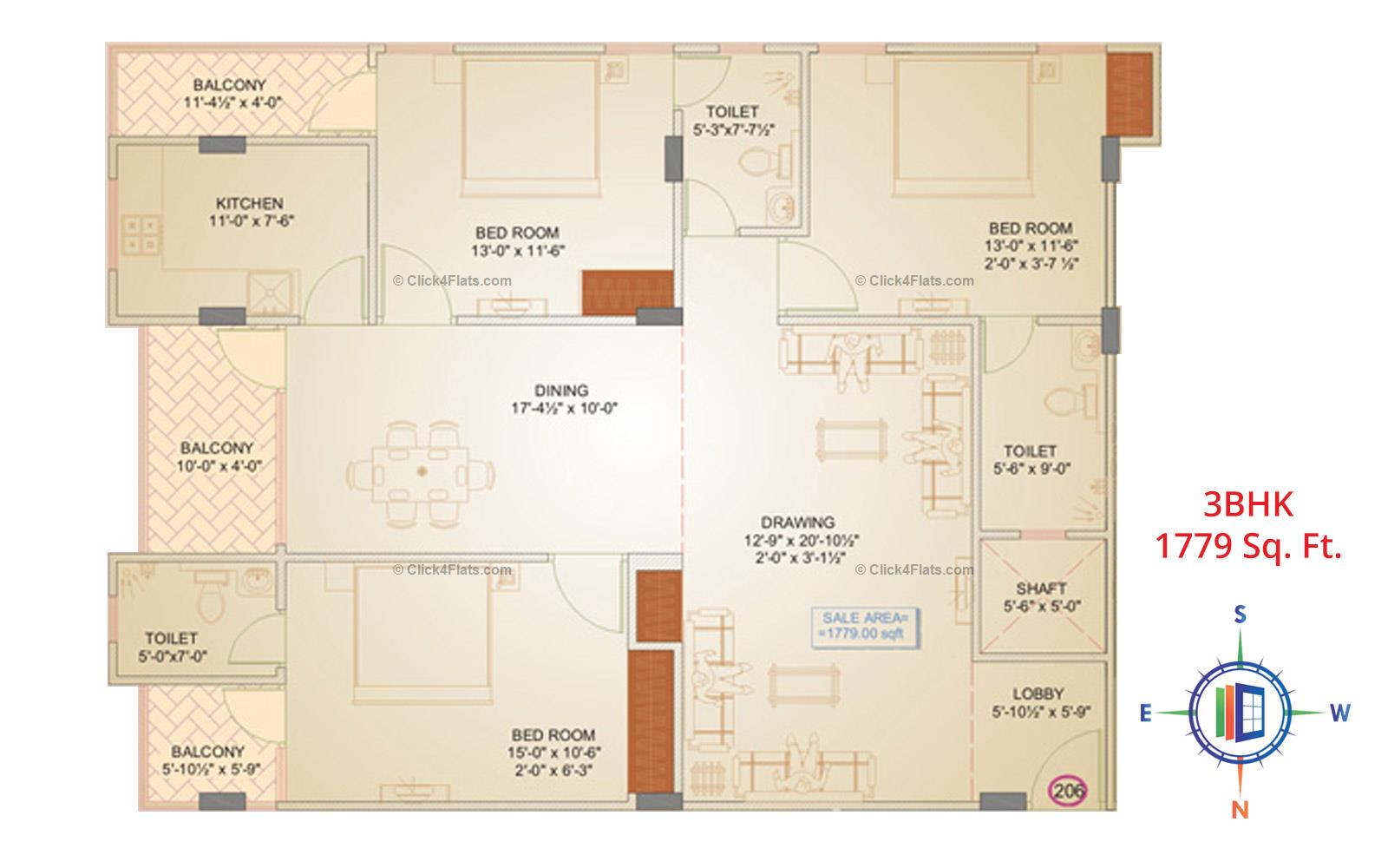 Orient Residency 3 BHK 