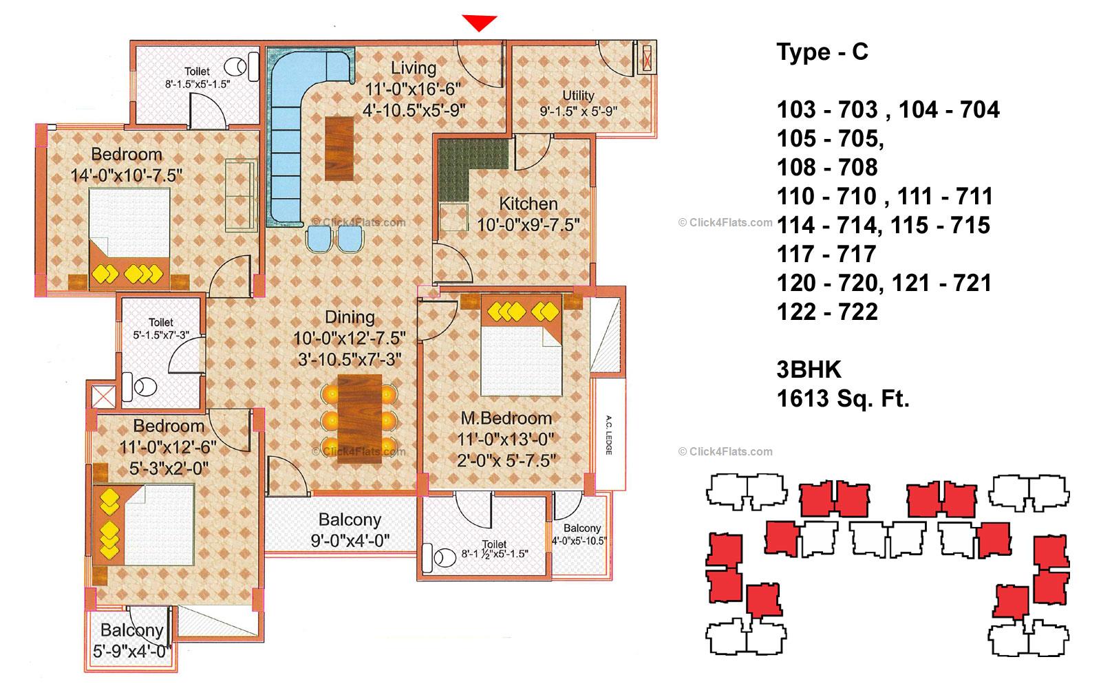 Unique Sanghi Apartments 3 BHK 