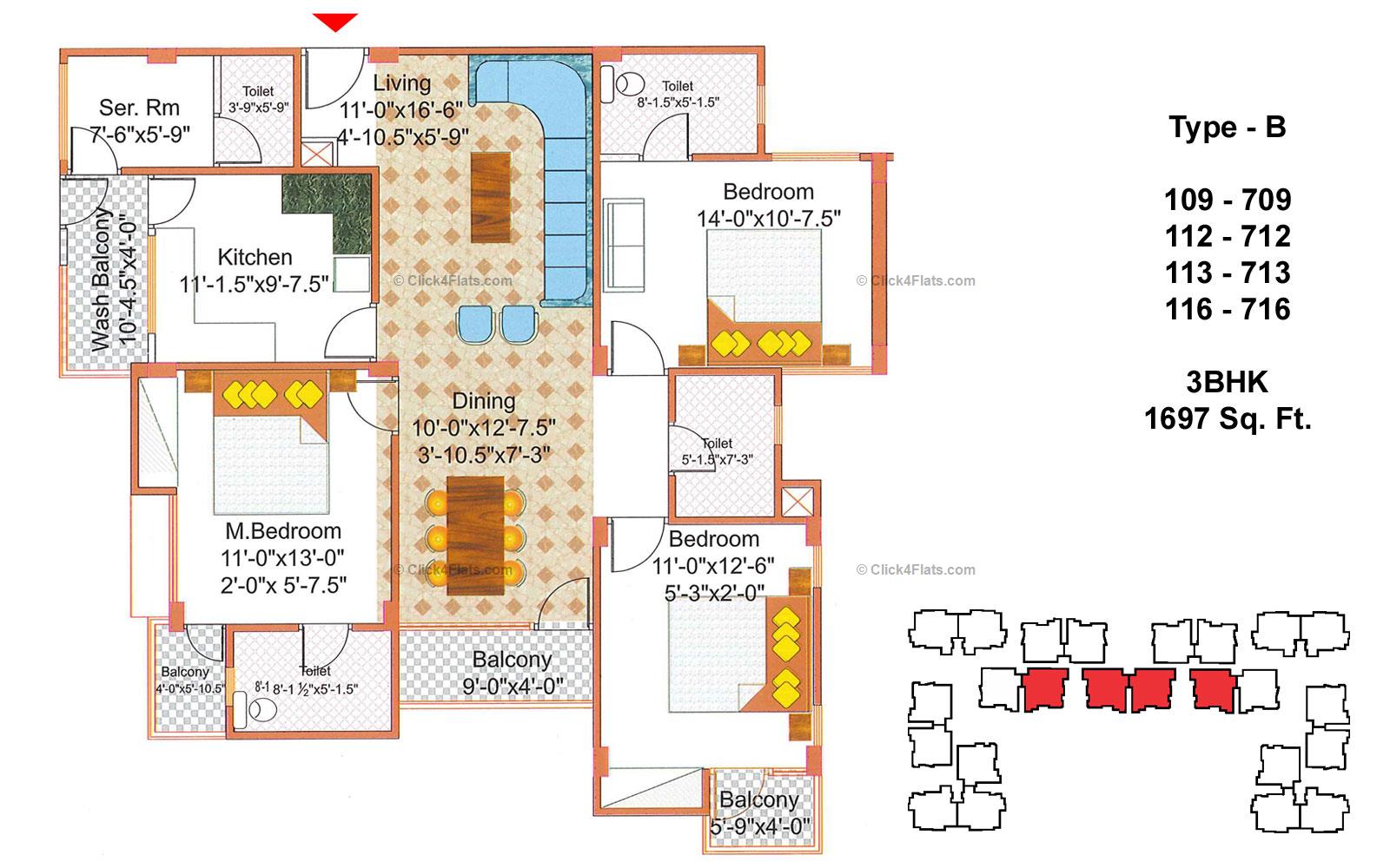 Unique Sanghi Apartments 3 BHK 