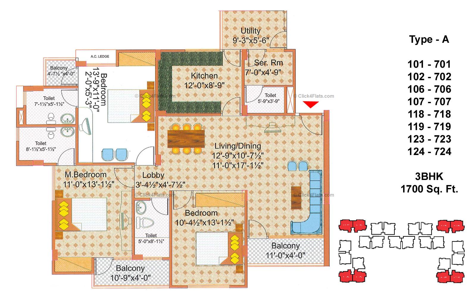 Unique Sanghi Apartments 3 BHK 