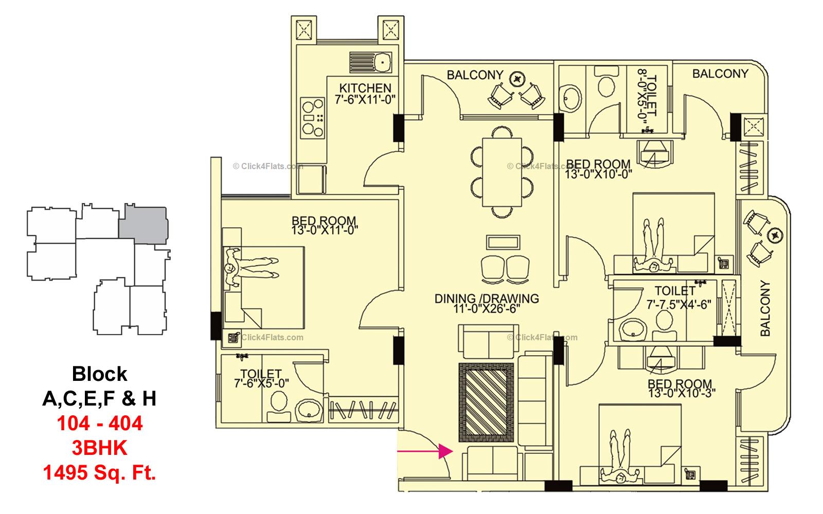 Hanging Gardens 3 BHK 