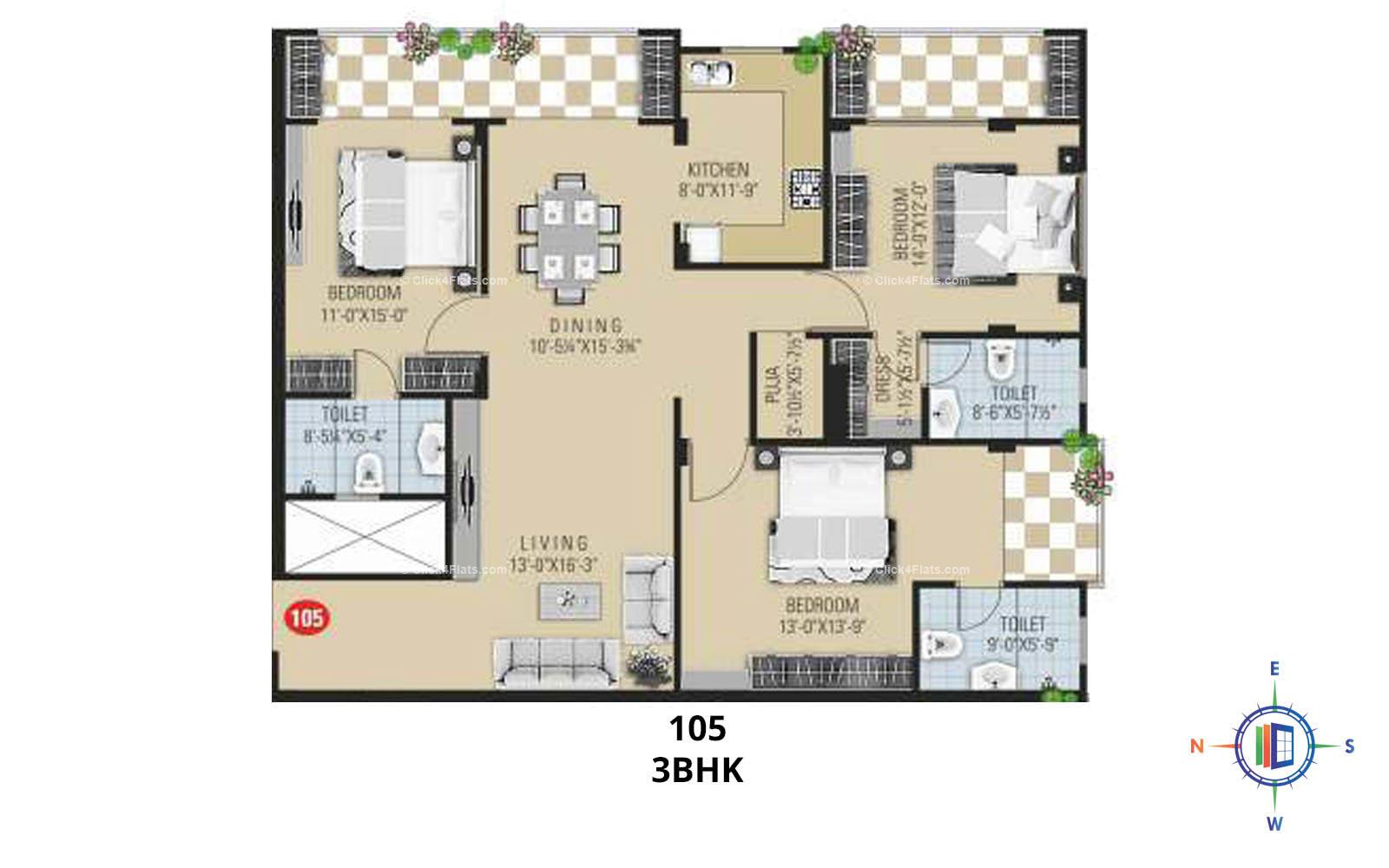 Sapphire Space 3 BHK 