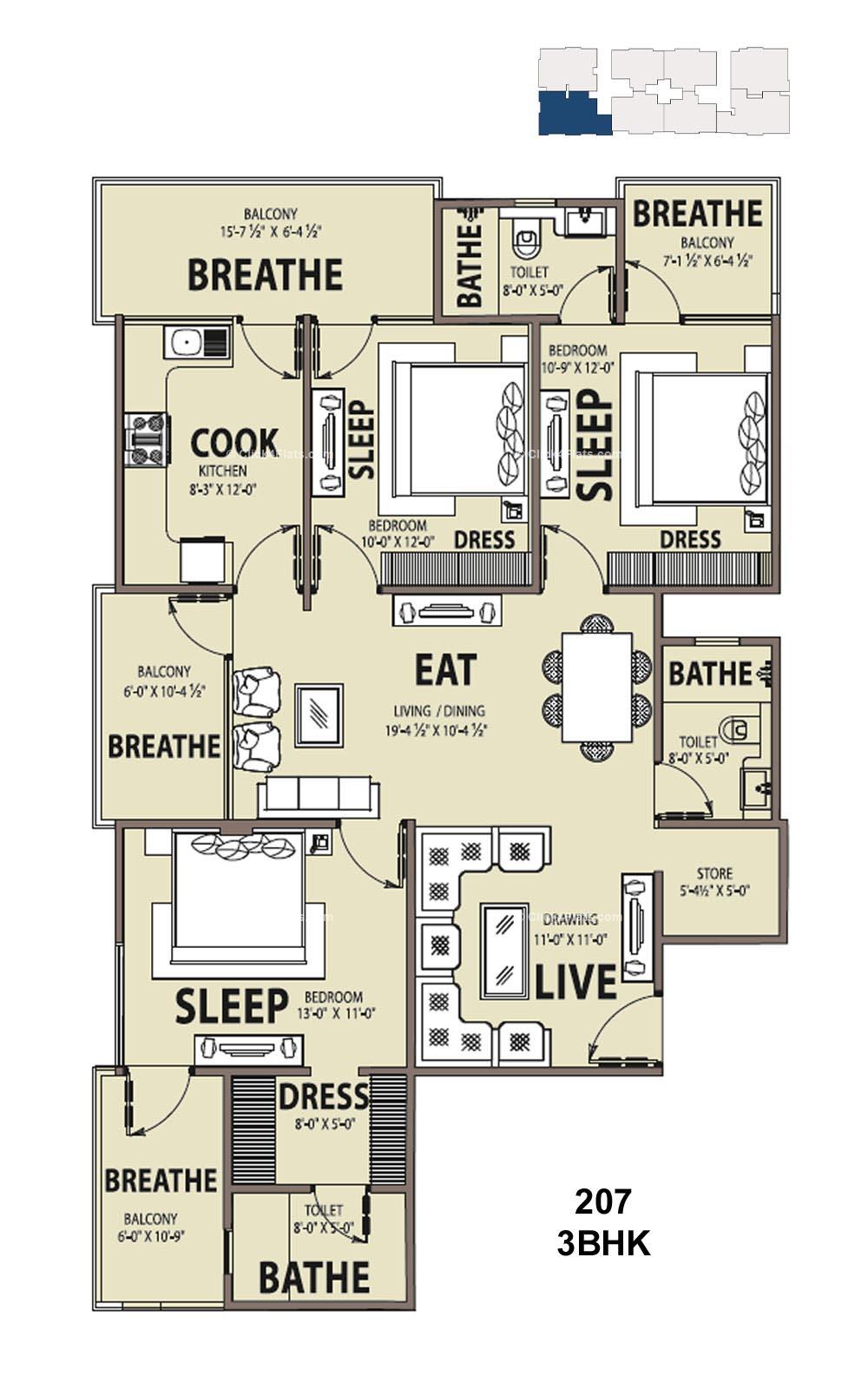 Kriscon Skywalk 3 BHK 