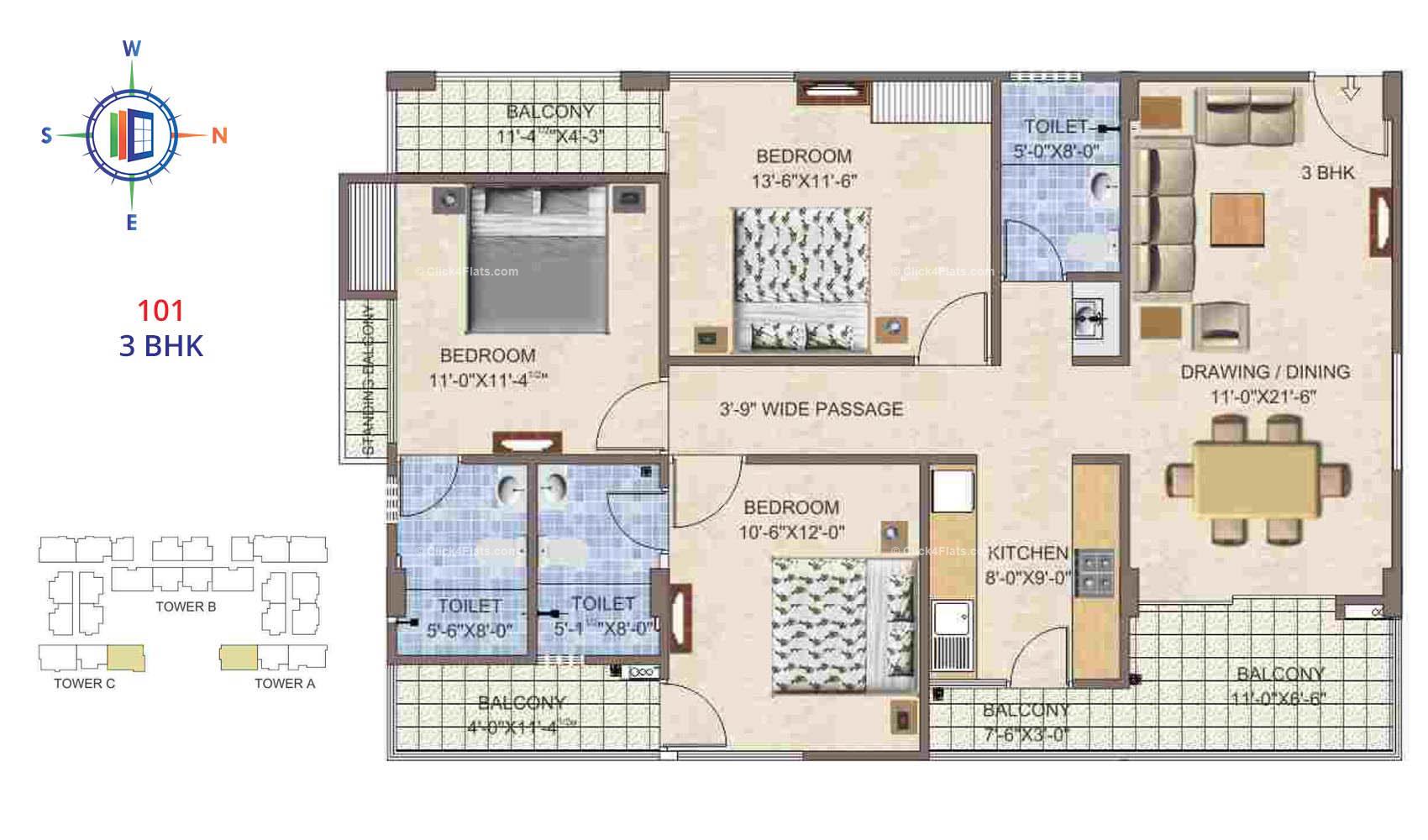 Taruchaya Residency  3 BHK 