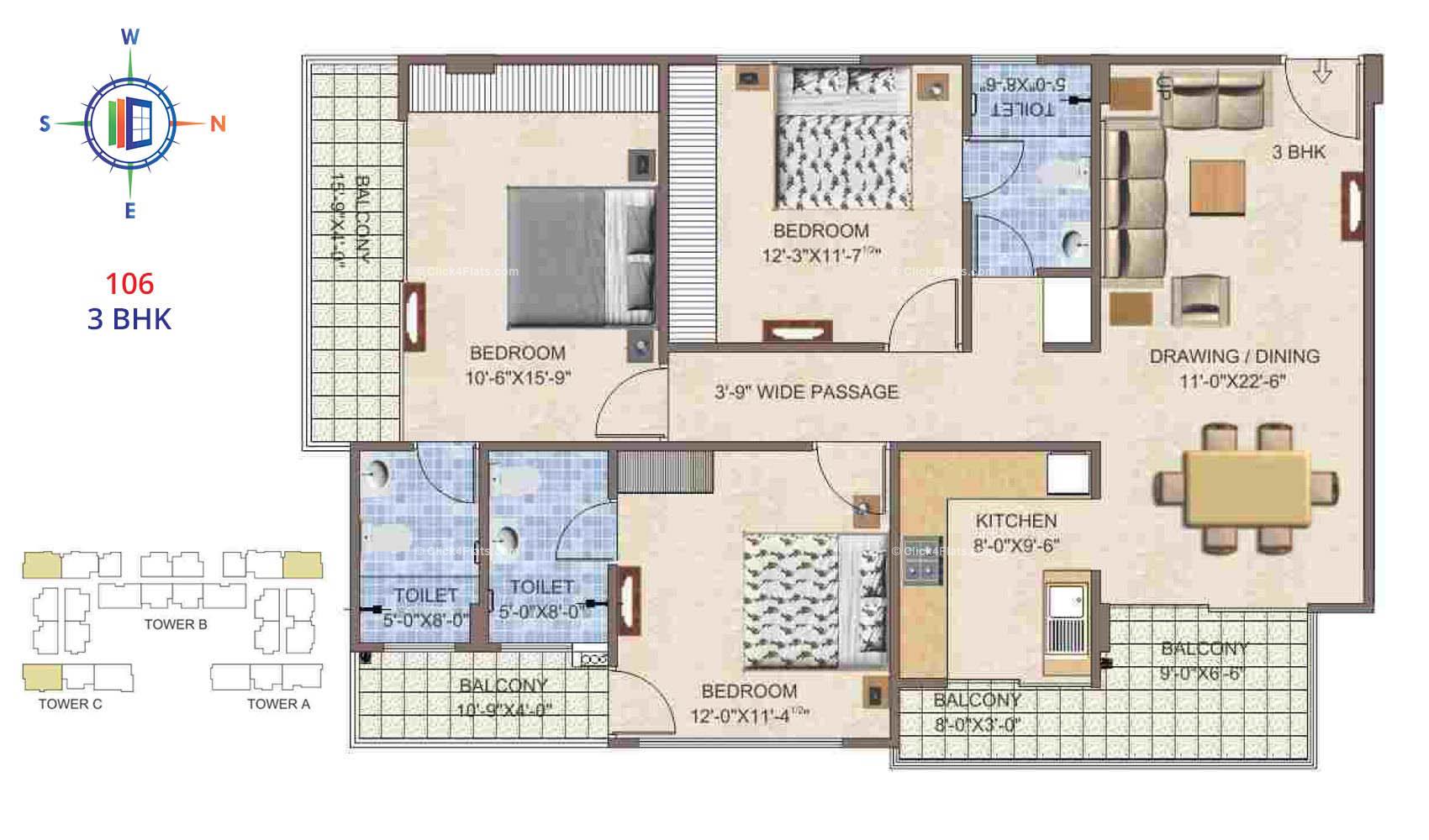 Taruchaya Residency  3 BHK 