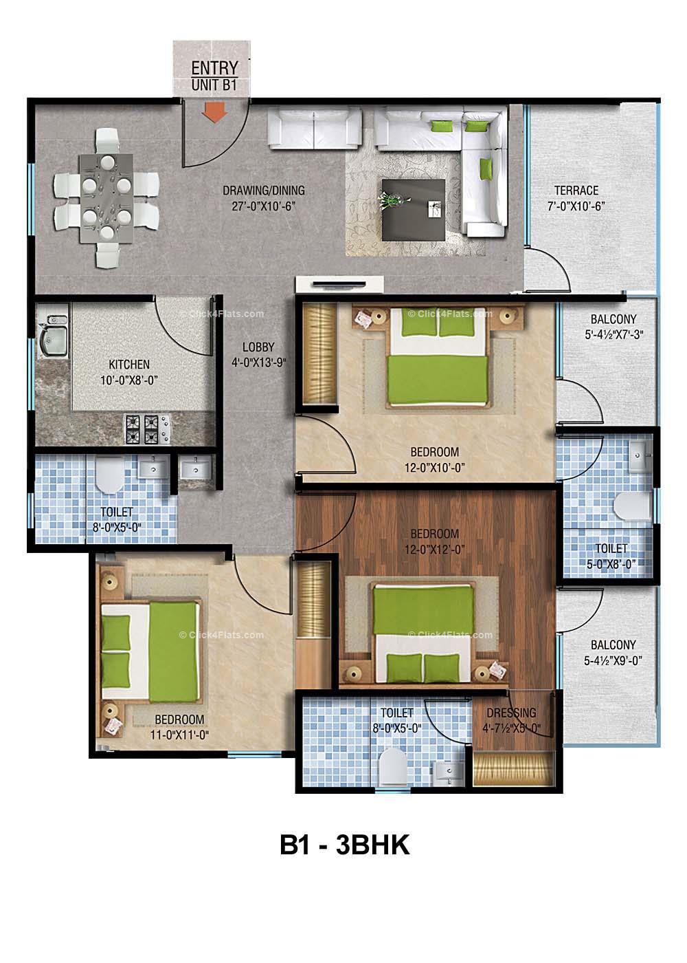 Terrazagreens 3 BHK 