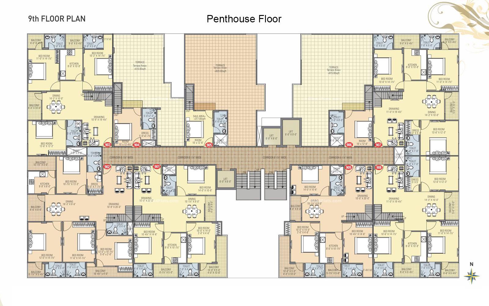 Vishwaas Aashiyana 9th Floor Plan (Lower Penthouse Floor)